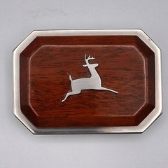 Vintage 3D Leaping Deer Belt Buckle Metal Wood Grain Heavy Duty Rare Collectible