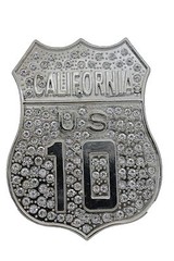 Men Silver Bling Metal Belt Buckle California State US 10 Freeway Big Statement