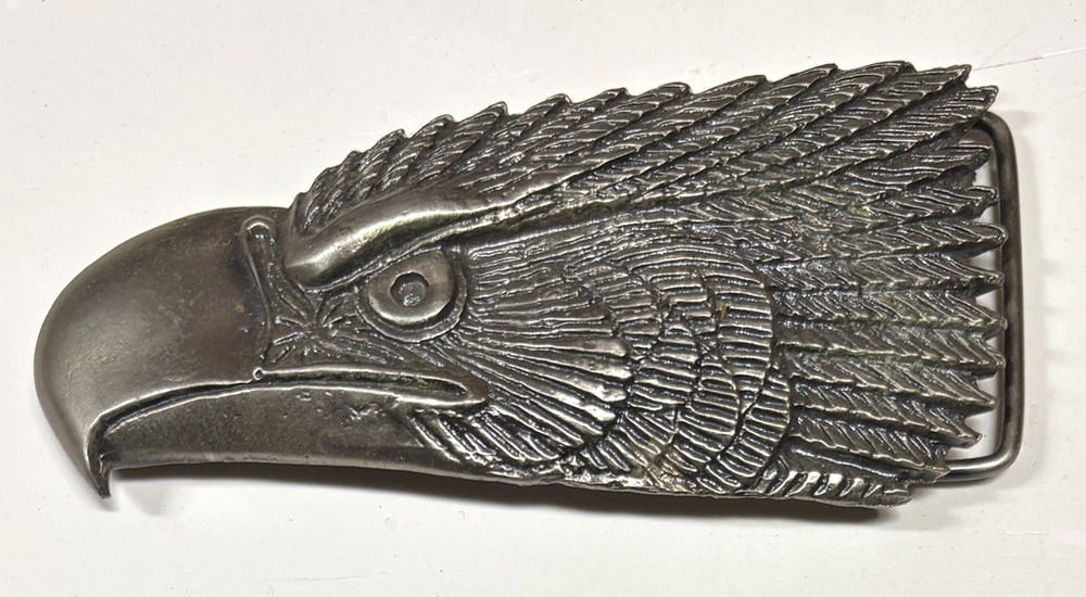 MM Limited Chicago Brass Bald Eagle Head Belt Buckle 5&Prime; Wide #120 Vintage 1975