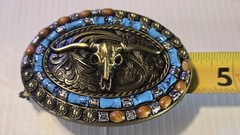 WESTERN COWBOY RODEO LONGHORN BULL SKULL Metal Belt Buckle (BRASS LOOKING)