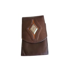 Vegan Leather Belt Pouch Brown Western Diamond Concho Clip On Holster Case