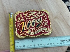 Western Buckle Gold Red Cowboy Rodeo 4.5 »x3.5 » Hooey Buckle 2 »Hebilla Vaquero