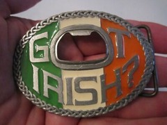 2005 GOT IRISH? DESIGN BELT BUCKLE & BUILT IN BOTTLE OPENER – 3&Prime; X 2 1/2&Prime; – GW9