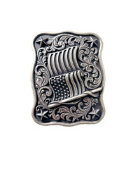 Nocona Mens Belt Buckle 3.75 x 3 in US Flag Star Western Matte Black Silver 1.5