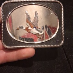 Men&rsquo;s Western Silver/Black Metal Rectangle Duck Hunting Belt Buckle, 1.5&Prime;