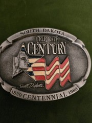 South Dakota Belt Buckle Centennial 1989 Collector METAL Man Cave Patina GIFT