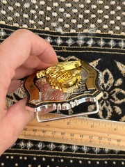 Western Buckle Gold Black Silver Rooster Cowboy 2 »Buckle Hebilla Vaquero Gallo