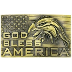 Bronze God Bless America Belt Buckle USA Flag and Eagle Patriotic Buckle