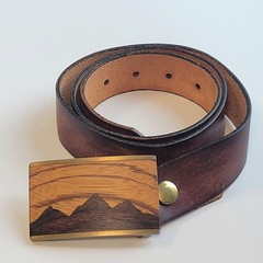Kenneth Reid Vtg Wood Inlay Belt Buckle Albuquerque NM Mountain Unisex 36