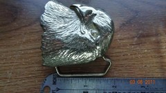 VINTAGE EAGLE HEAD SOLID BRASS BELT BUCKLE BARON 1978 NEW GOLD COLORED