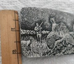 EXQUISITE SILVER TONE QUAIL HUNTING SCENE BELT BUCKLE BY DG