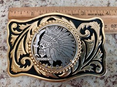 Unique Indian Warrior Skull Hobo Nickel Cut Out Coin Belt Buckle