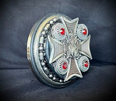 “Blood Cross Relic” New Belt Buckle Red Crystal Industrial OOAK Darren McNeese