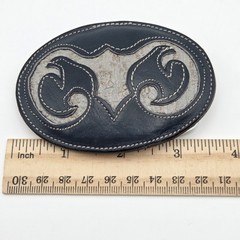 Vintage Tony Lama Navy Blue & Gray Antelope Skin Belt Buckle Made In USA