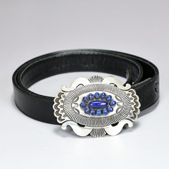 Rick Martinez Navajo Sterling Silver Blue Lapis Lazuli Belt Buckle