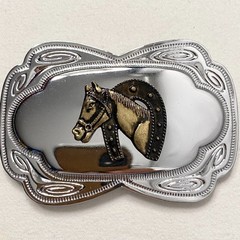 Bronze Horse And Horseshoe Embossed Silver Tone Belt Buckle Western