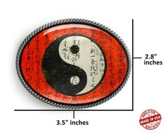 Yin Yang Oriental Grunge Art Handmade Artisan Oval Resin Belt Buckle