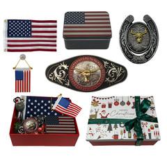 Western Belt Buckle Gift Set with Christmas Box – Veterans American Flag Holiday