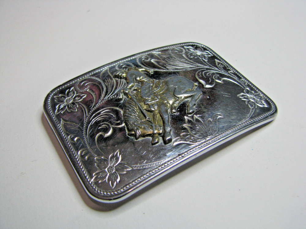 Vintage Cowboy Rodeo Riding Bronco Engraved Western Belt Buckle