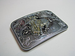 Vintage Cowboy Rodeo Riding Bronco Engraved Western Belt Buckle