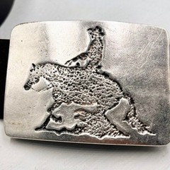 Cowboy Equestrian Rectangle Belt Buckle in Antique Silver, Rustic Western Buckle