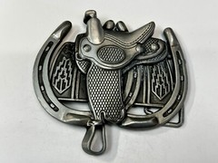 Horse Saddle Cutout Silver Tone Jockey Equestrian Western Cowboy&rsquo;s Belt Buckle