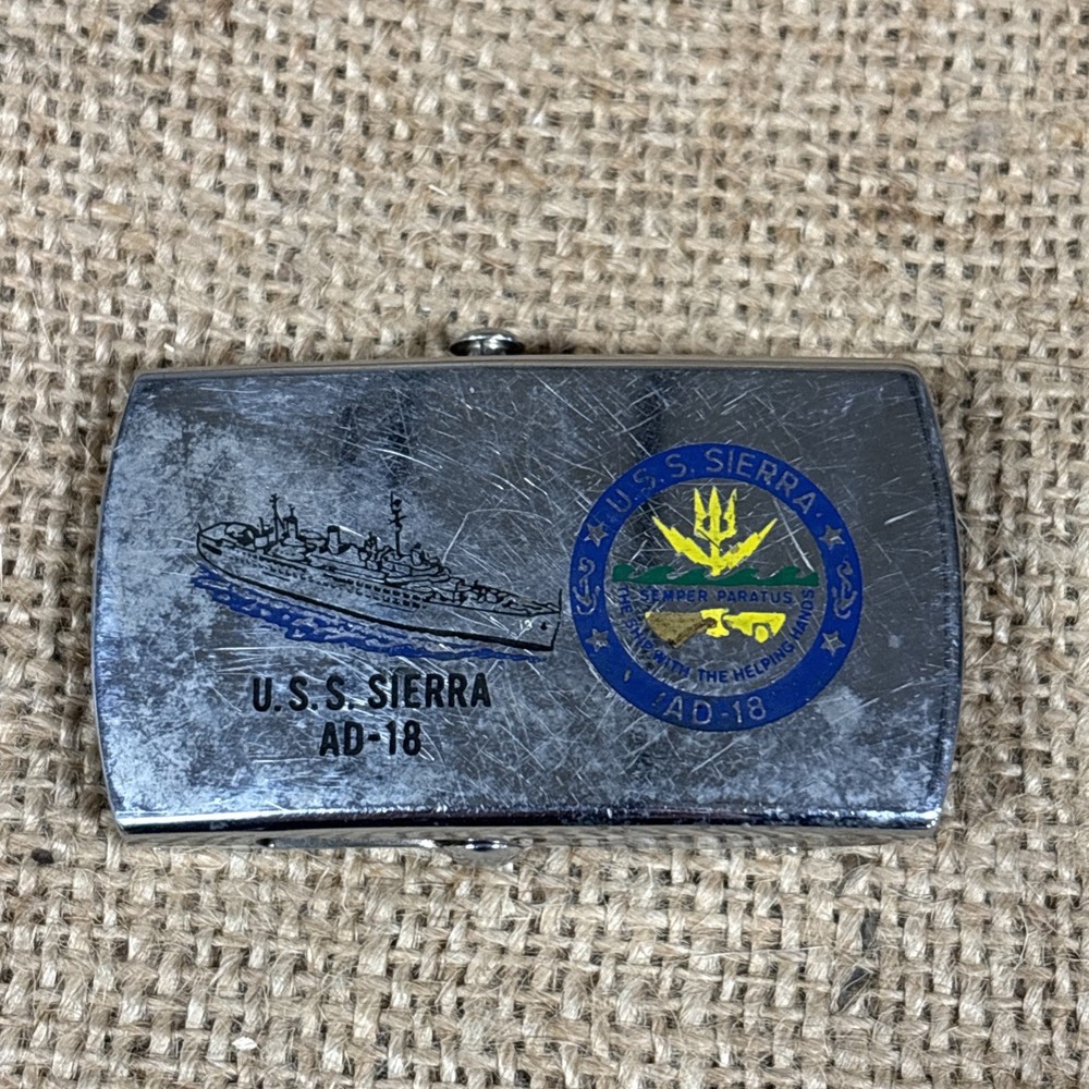U.S.S. Sierra AD-18 Belt Buckle Military Naval Ship Zippo Vtg