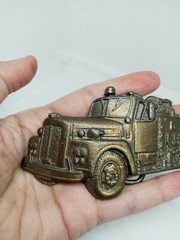 Vtg. Baron Buckle 1978 Brass Fire Truck Belt Buckle #4085