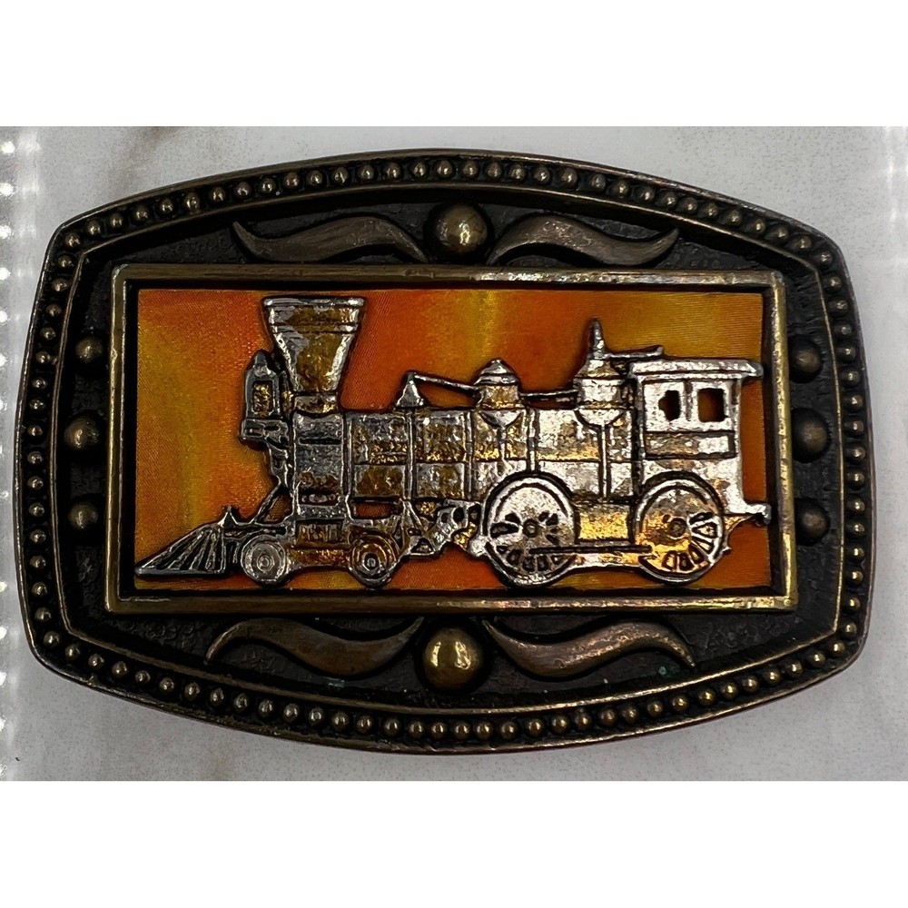 Vtg Steam Train Railroad Locomotive Belt Buckle CII New York