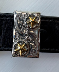 Sterling Silver 3-Piece Engraved Bronco Buckle Set 1” Belt. UNMARKED GARCIA