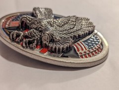 ♈ Eagle Belt Buckle Antique Silver red blue flags color Hunting Fishing 3.5×2.6