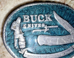 Vintage Buck Knives Limited Edition Belt Buckle BB901 Silver Green