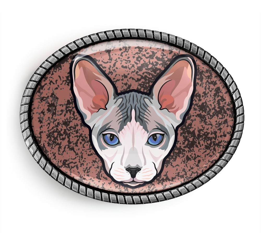 Sphynx Belt Buckle – Handmade Sphynx Girl Kitty Cat Handmade Oval Artisan Buckle