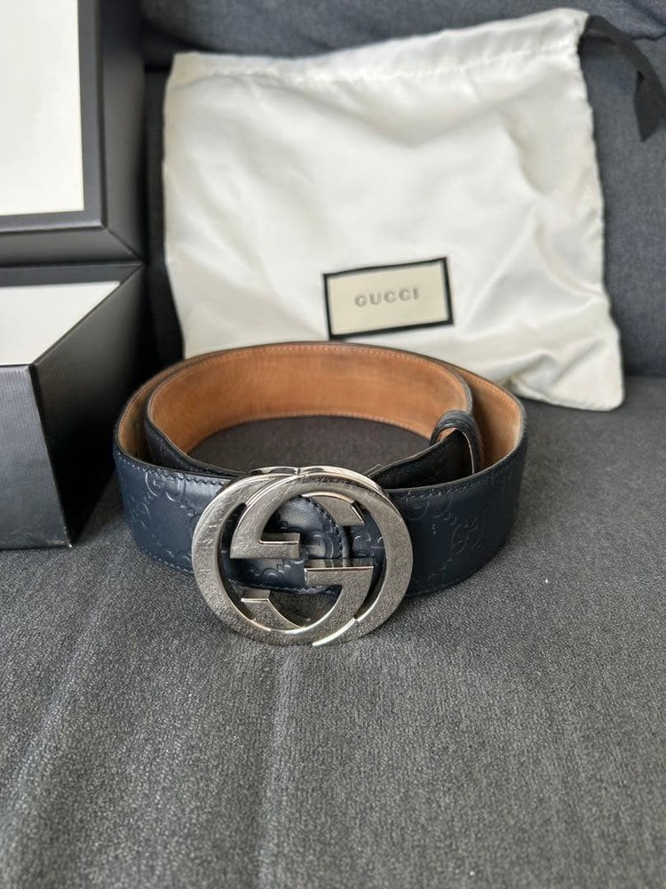 GUCCI Pre-Owned Black Leather Belt Silver