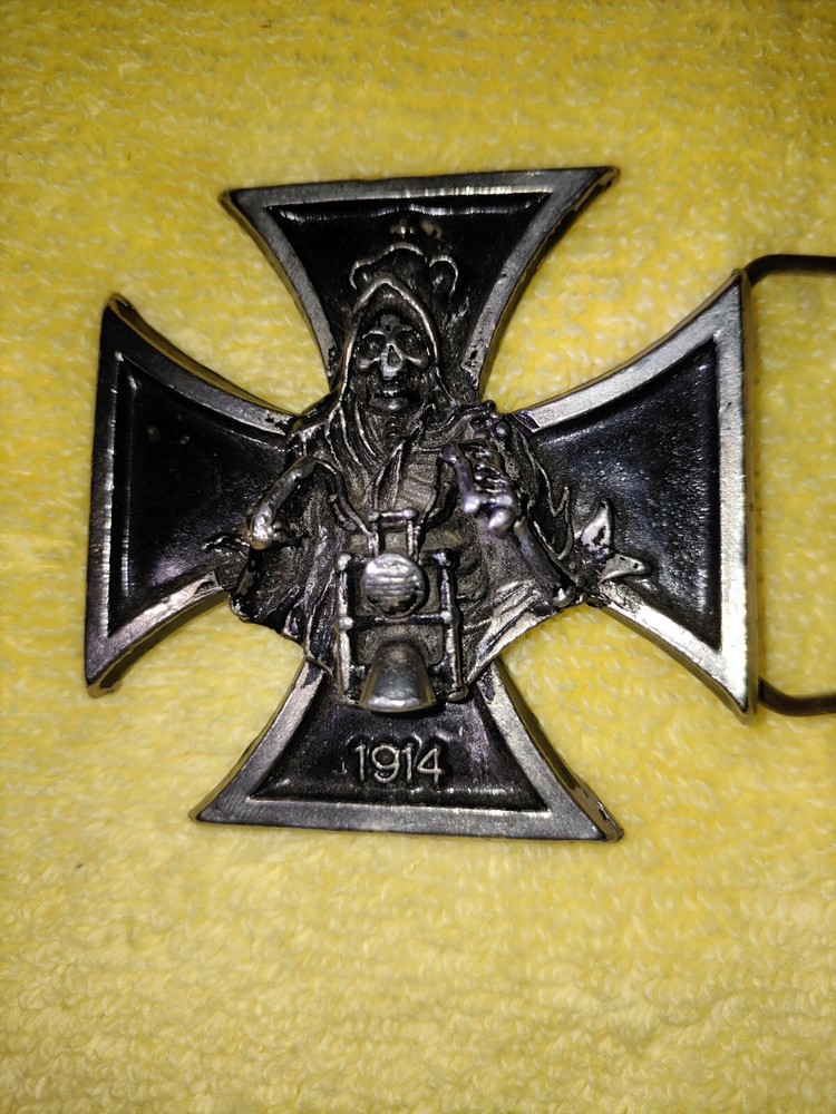 Black Iron Cross Skull Biker Belt Buckle
