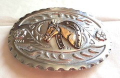 Horse Equestrian Silver Gold Tone Belt Buckle Appx 4&Prime; x 2.75&Prime; Fits 1.5&Prime; Belt