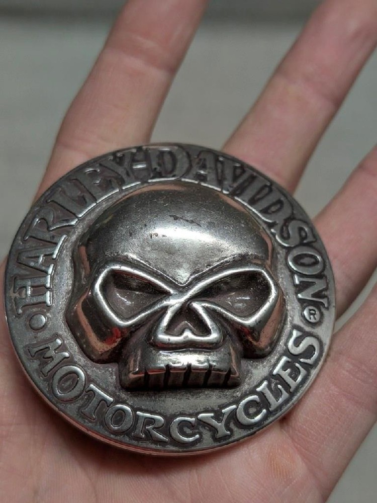 vintage WILLIE G belt buckle HARLEY DAVIDSON chrome metal SKULL motorcycle Y2K