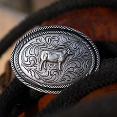 Montana Silversmiths Attitude Show Steer Western Oval Belt Buckle