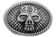 Men / Women Fashion Belt Buckle Silver Metal Skull Skeleton Oval Big Size Gothic