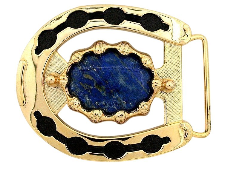 Gold Color Oval 40×30 Lapis Cabochon Cab Horseshoe Belt Buckle EPBB278/9925