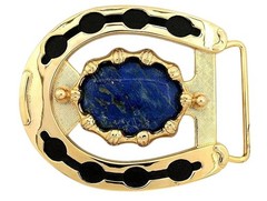 Gold Color Oval 40×30 Lapis Cabochon Cab Horseshoe Belt Buckle EPBB278/9925
