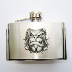 3oz. Bulldog Head Stainless Steel Flask Metal Removable Concealed Belt Buckle