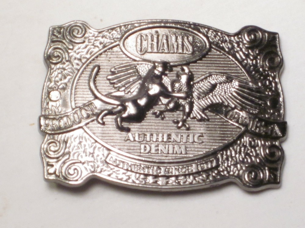 CHAMS belt buckle ornate metal Authentic Denim since 1977 Product of USA