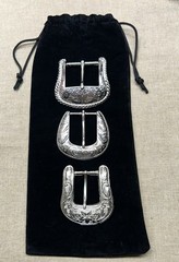 Lot 3 Western Vintage Style Engraved Belt Buckles Silver Tone Floral Scroll