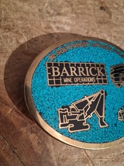 Vintage Brass Turquoise Excavator Belt Buckle, Barrick Gold Mine, Vegas 92