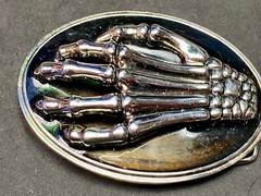 Skeleton Hand Fingers Bones Raised Claw Fingers Gothic Black Oval Belt Buckle