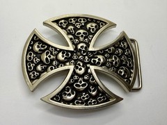 Maltese Iron Cross Studded Skull Design Gothic Punk Vibe Cutout Belt Buckle