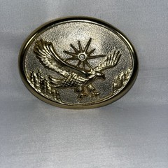 Vintage 80’s gold tone soaring eagle oval cowboy western belt buckle NICE