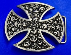 Maltese Iron Cross Studded Skull Design Gothic Punk Vibe Cutout Belt Buckle