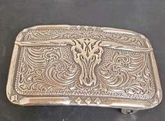 Nocona Western Belt Buckle Longhorn Steer Head Skull Silver Tone Cowboy Bullride